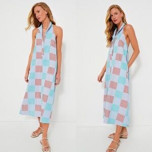 Tuckernuck Madras Jagger Patchwork Stripe Check Halter Maxi Dress Size S EUC